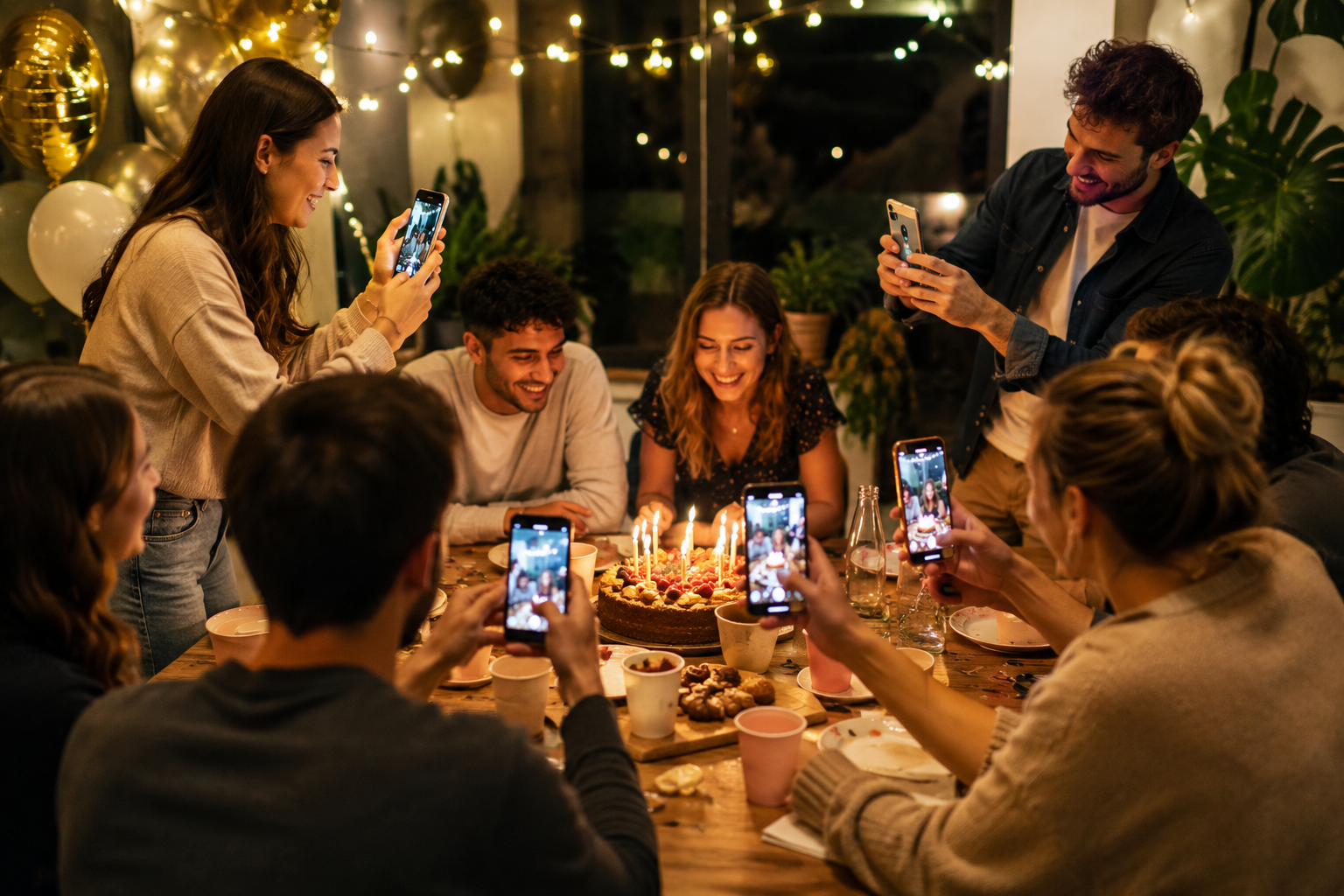 Invités utilisant leurs téléphones pendant un anniversaire